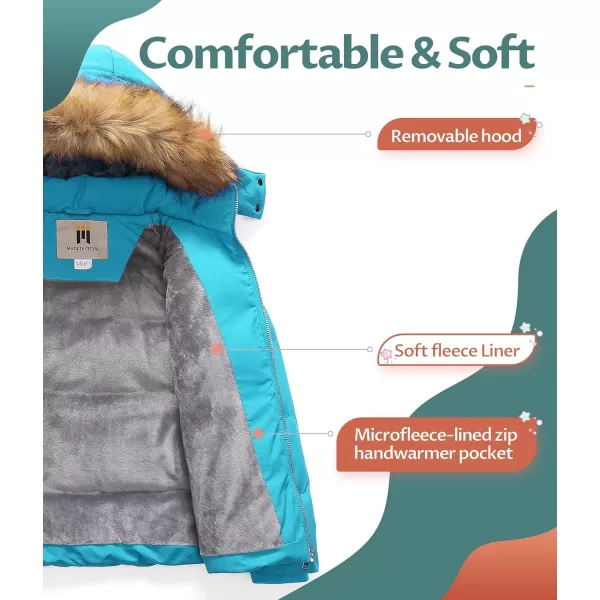 CREATMO US Girls Kids Metallic Shiny Jacket with Detachable Fur Collar Warmth Winter OuterwearBlue