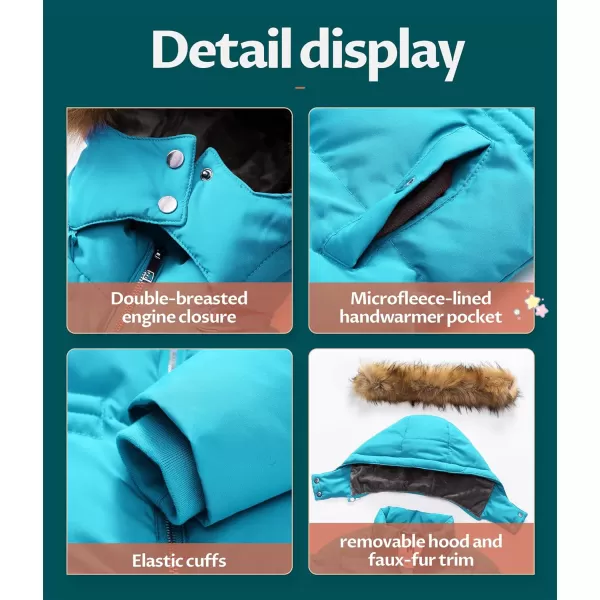 CREATMO US Girls Kids Metallic Shiny Jacket with Detachable Fur Collar Warmth Winter OuterwearBlue