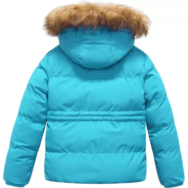 CREATMO US Girls Kids Metallic Shiny Jacket with Detachable Fur Collar Warmth Winter OuterwearBlue