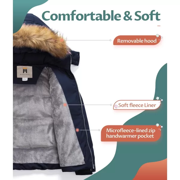 CREATMO US Girls Kids Metallic Shiny Jacket with Detachable Fur Collar Warmth Winter OuterwearNavy