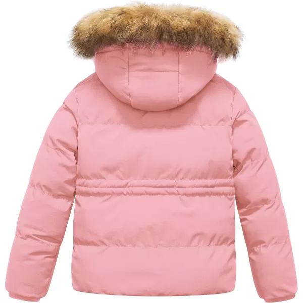 CREATMO US Girls Kids Metallic Shiny Jacket with Detachable Fur Collar Warmth Winter OuterwearPink