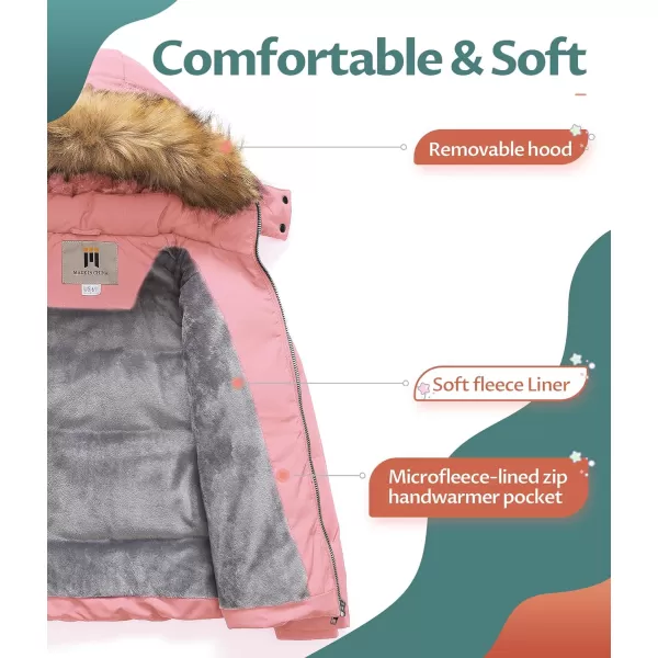 CREATMO US Girls Kids Metallic Shiny Jacket with Detachable Fur Collar Warmth Winter OuterwearPink