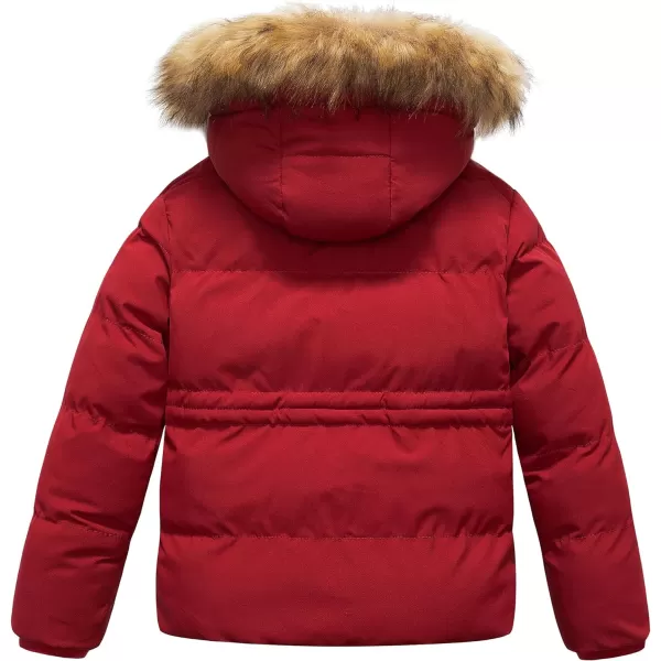 CREATMO US Girls Kids Metallic Shiny Jacket with Detachable Fur Collar Warmth Winter OuterwearRed