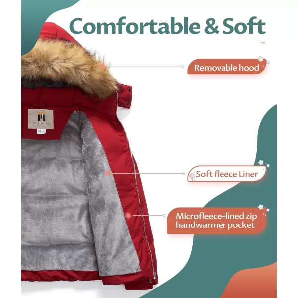 CREATMO US Girls Kids Metallic Shiny Jacket with Detachable Fur Collar Warmth Winter OuterwearRed