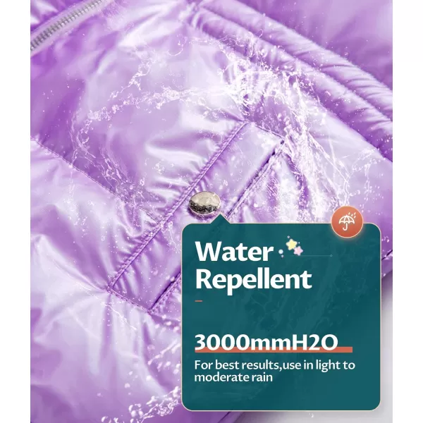 CREATMO US Girls Kids Metallic Shiny Jacket with Detachable Fur Collar Warmth Winter OuterwearShine Purple