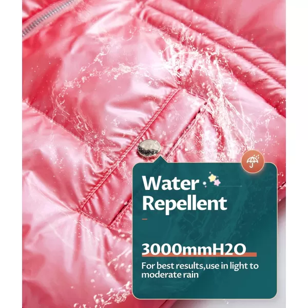 CREATMO US Girls Kids Metallic Shiny Jacket with Detachable Fur Collar Warmth Winter OuterwearShine Rose Red