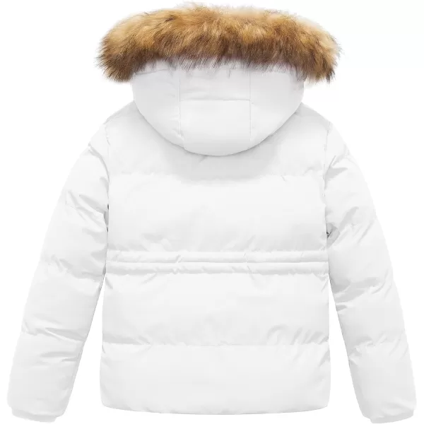 CREATMO US Girls Kids Metallic Shiny Jacket with Detachable Fur Collar Warmth Winter OuterwearWhite
