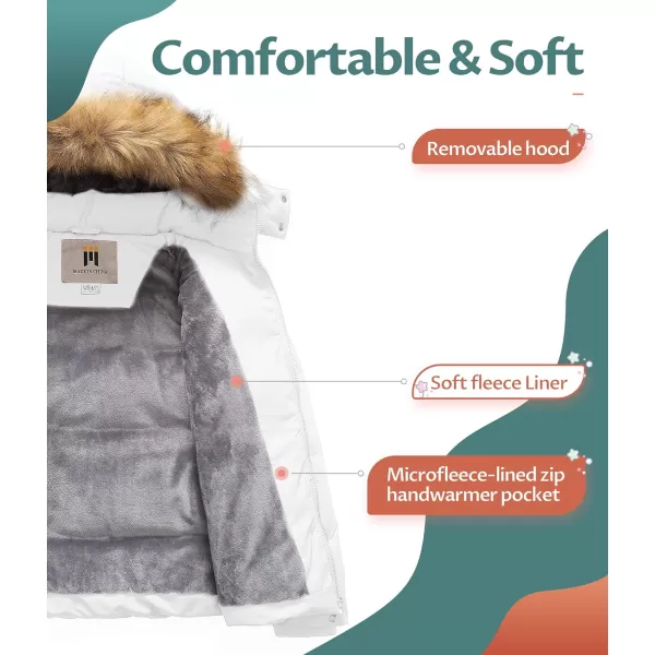 CREATMO US Girls Kids Metallic Shiny Jacket with Detachable Fur Collar Warmth Winter OuterwearWhite