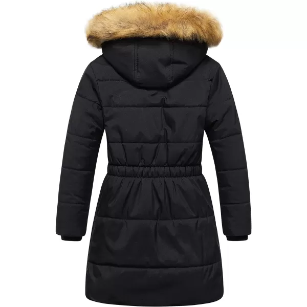 CREATMO US Girls Long Length Winter Coat Parka Water Resistant Puffer Jacket With Fleece LiningBlack