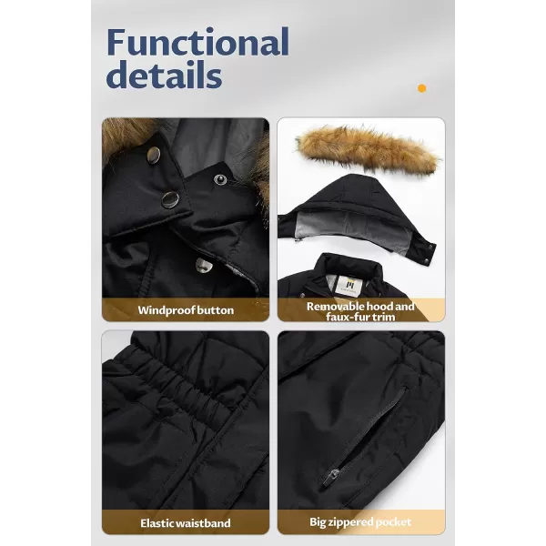 CREATMO US Girls Long Length Winter Coat Parka Water Resistant Puffer Jacket With Fleece LiningBlack