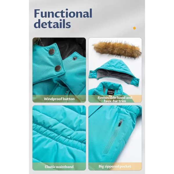 CREATMO US Girls Long Length Winter Coat Parka Water Resistant Puffer Jacket With Fleece LiningBlue