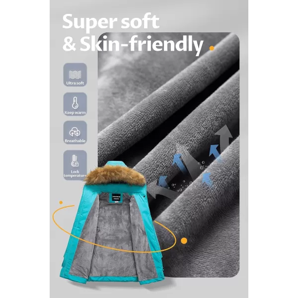 CREATMO US Girls Long Length Winter Coat Parka Water Resistant Puffer Jacket With Fleece LiningBlue