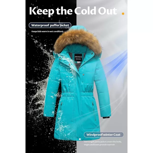 CREATMO US Girls Long Length Winter Coat Parka Water Resistant Puffer Jacket With Fleece LiningBlue