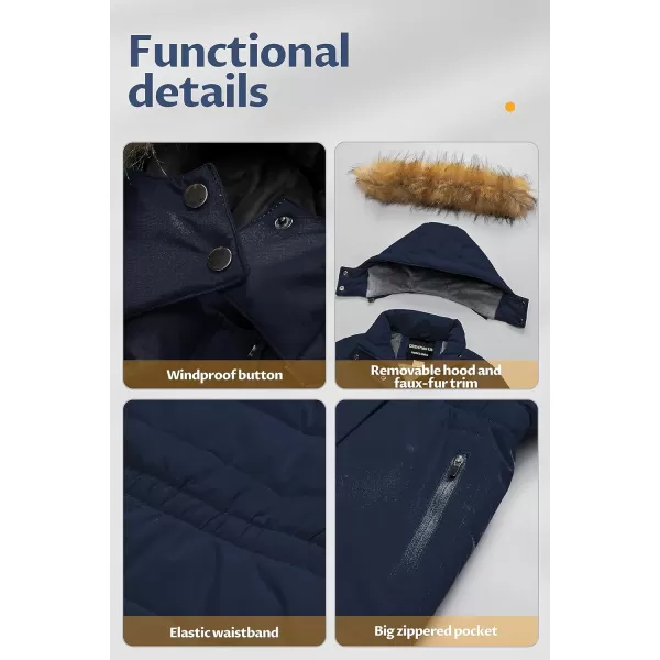 CREATMO US Girls Long Length Winter Coat Parka Water Resistant Puffer Jacket With Fleece LiningNavy