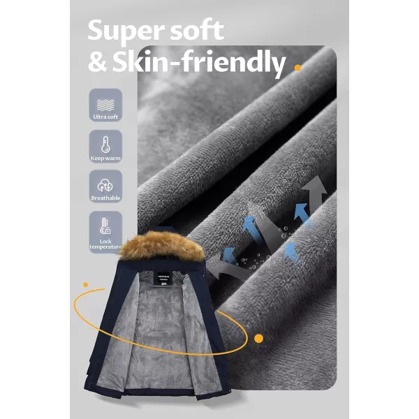 CREATMO US Girls Long Length Winter Coat Parka Water Resistant Puffer Jacket With Fleece LiningNavy