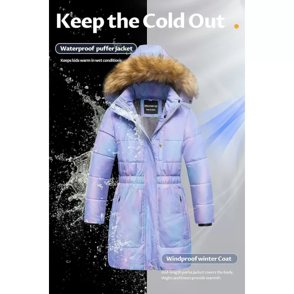 CREATMO US Girls Long Length Winter Coat Parka Water Resistant Puffer Jacket With Fleece LiningPinkampombre