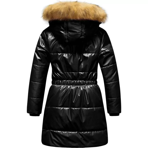 CREATMO US Girls Long Length Winter Coat Parka Water Resistant Puffer Jacket With Fleece LiningShine Black