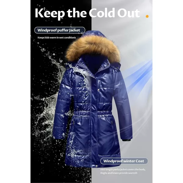 CREATMO US Girls Long Length Winter Coat Parka Water Resistant Puffer Jacket With Fleece LiningShine Navy