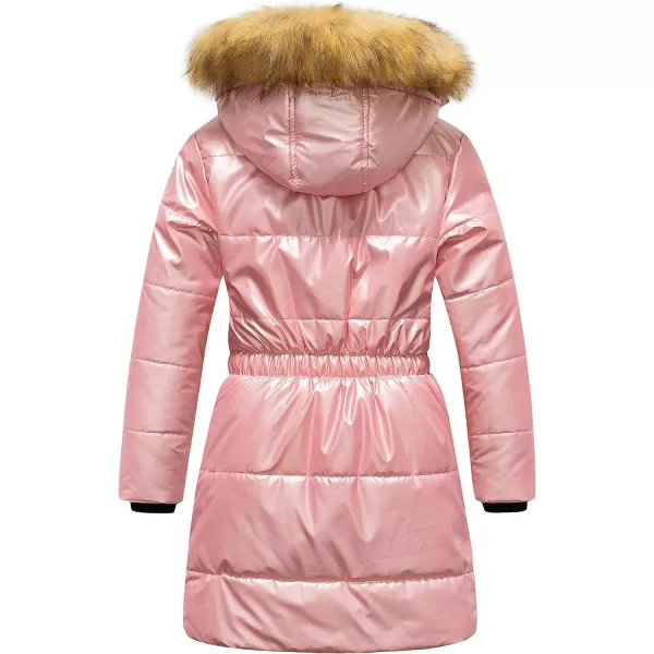 CREATMO US Girls Long Length Winter Coat Parka Water Resistant Puffer Jacket With Fleece LiningShine Pink