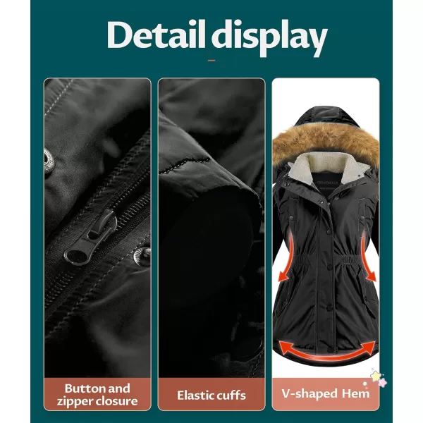 CREATMO US Girls Long Winter Warm Parka Sherpa TrimmednbspCollar Puffer Ski Jacket CoatBlack