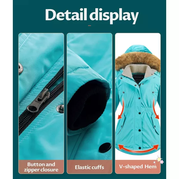 CREATMO US Girls Long Winter Warm Parka Sherpa TrimmednbspCollar Puffer Ski Jacket CoatBlue