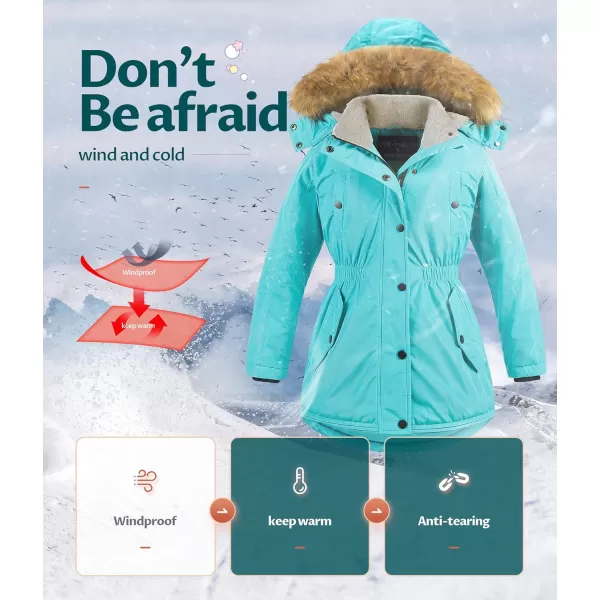 CREATMO US Girls Long Winter Warm Parka Sherpa TrimmednbspCollar Puffer Ski Jacket CoatBlue
