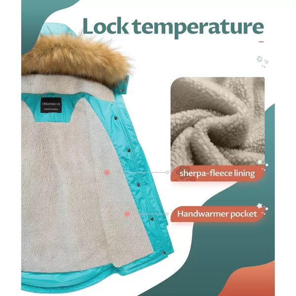 CREATMO US Girls Long Winter Warm Parka Sherpa TrimmednbspCollar Puffer Ski Jacket CoatBlue
