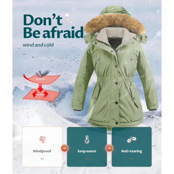 CREATMO US Girls Long Winter Warm Parka Sherpa TrimmednbspCollar Puffer Ski Jacket CoatGreen