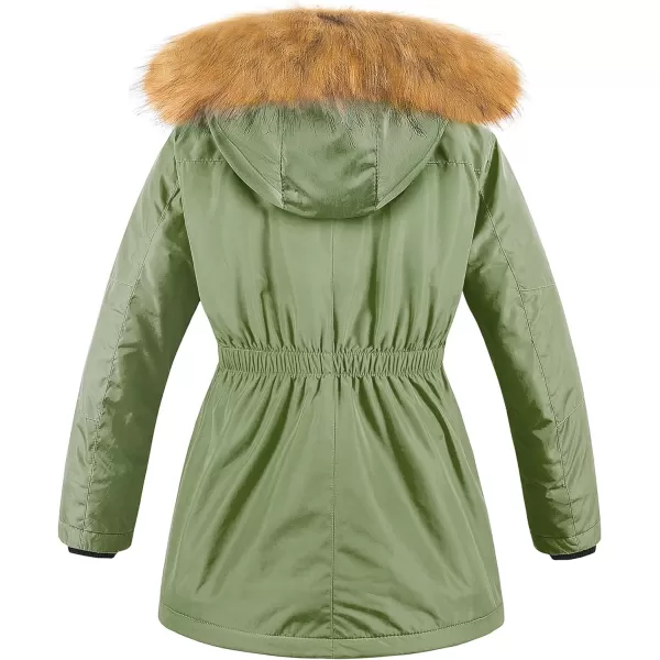 CREATMO US Girls Long Winter Warm Parka Sherpa TrimmednbspCollar Puffer Ski Jacket CoatGreen