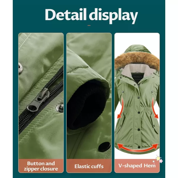 CREATMO US Girls Long Winter Warm Parka Sherpa TrimmednbspCollar Puffer Ski Jacket CoatGreen