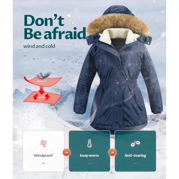 CREATMO US Girls Long Winter Warm Parka Sherpa TrimmednbspCollar Puffer Ski Jacket CoatNavy