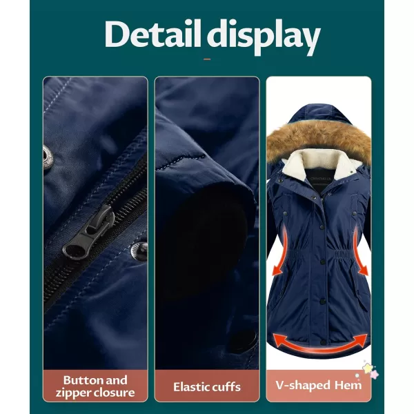 CREATMO US Girls Long Winter Warm Parka Sherpa TrimmednbspCollar Puffer Ski Jacket CoatNavy