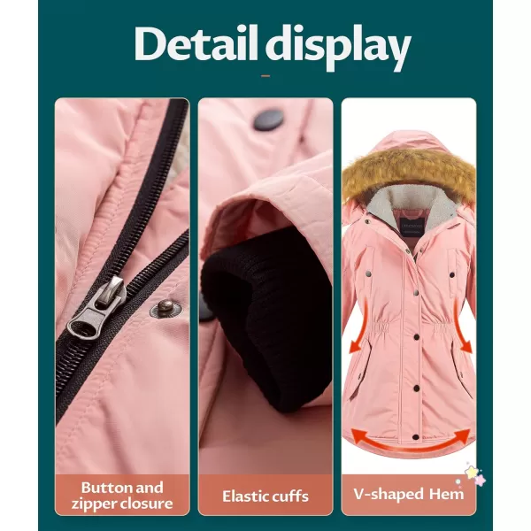 CREATMO US Girls Long Winter Warm Parka Sherpa TrimmednbspCollar Puffer Ski Jacket CoatPink