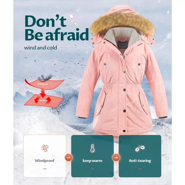 CREATMO US Girls Long Winter Warm Parka Sherpa TrimmednbspCollar Puffer Ski Jacket CoatPink