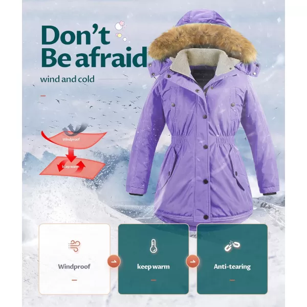 CREATMO US Girls Long Winter Warm Parka Sherpa TrimmednbspCollar Puffer Ski Jacket CoatPurple