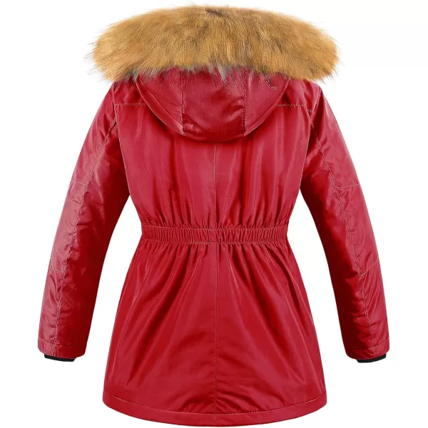 CREATMO US Girls Long Winter Warm Parka Sherpa TrimmednbspCollar Puffer Ski Jacket CoatRed