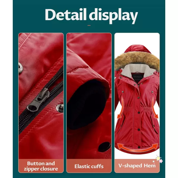 CREATMO US Girls Long Winter Warm Parka Sherpa TrimmednbspCollar Puffer Ski Jacket CoatRed
