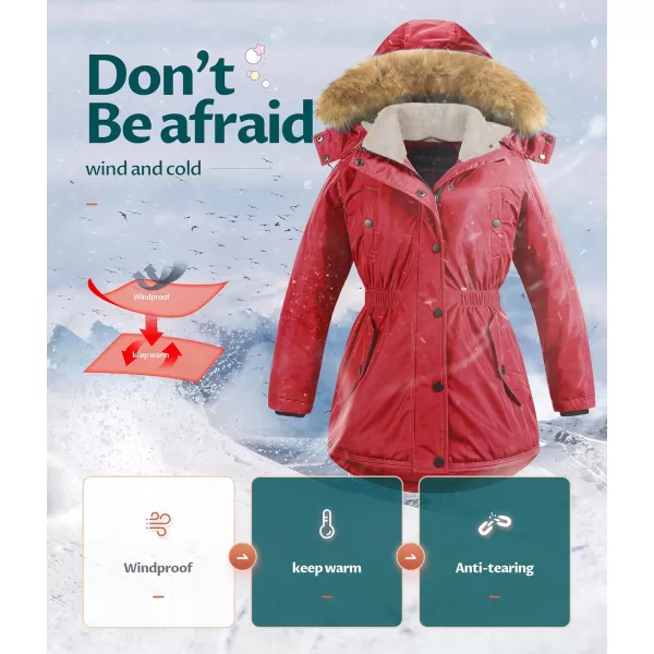 CREATMO US Girls Long Winter Warm Parka Sherpa TrimmednbspCollar Puffer Ski Jacket CoatRed