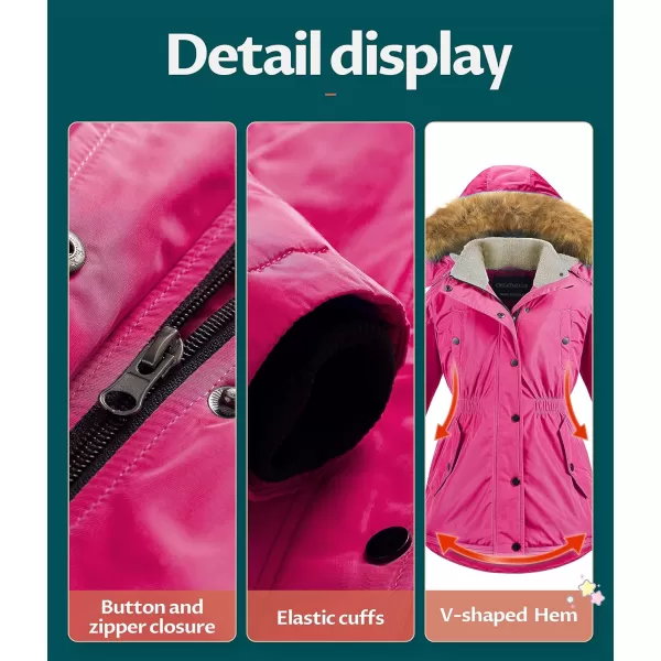 CREATMO US Girls Long Winter Warm Parka Sherpa TrimmednbspCollar Puffer Ski Jacket CoatRose Red