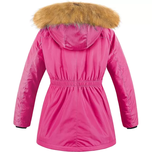 CREATMO US Girls Long Winter Warm Parka Sherpa TrimmednbspCollar Puffer Ski Jacket CoatRose Red