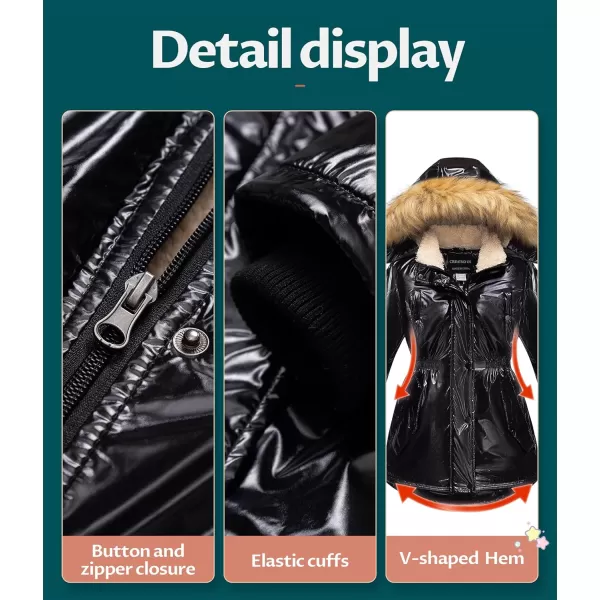 CREATMO US Girls Long Winter Warm Parka Sherpa TrimmednbspCollar Puffer Ski Jacket CoatShine Black