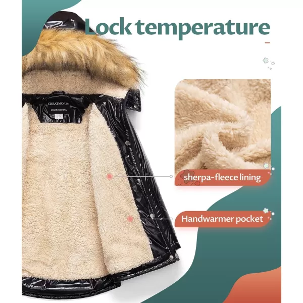 CREATMO US Girls Long Winter Warm Parka Sherpa TrimmednbspCollar Puffer Ski Jacket CoatShine Black