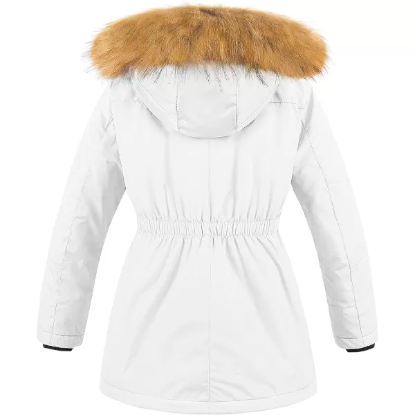 CREATMO US Girls Long Winter Warm Parka Sherpa TrimmednbspCollar Puffer Ski Jacket CoatWhite