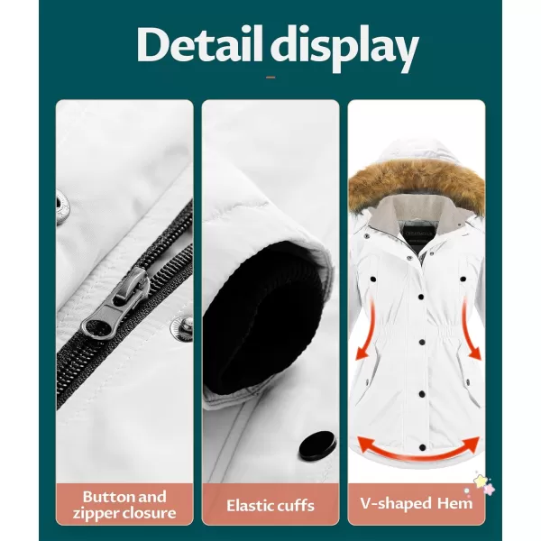 CREATMO US Girls Long Winter Warm Parka Sherpa TrimmednbspCollar Puffer Ski Jacket CoatWhite