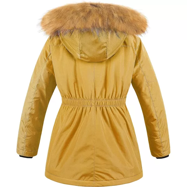 CREATMO US Girls Long Winter Warm Parka Sherpa TrimmednbspCollar Puffer Ski Jacket CoatYellow