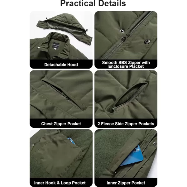 CREATMO US Mens Big and Tall Winter Puffer Jacket Waterproof Bubble Coat Puffy Ski Parka With HoodArmy Green