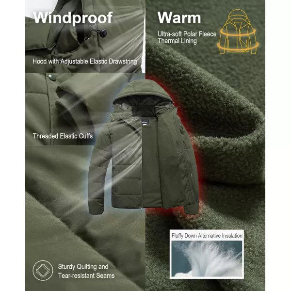 CREATMO US Mens Big and Tall Winter Puffer Jacket Waterproof Bubble Coat Puffy Ski Parka With HoodArmy Green