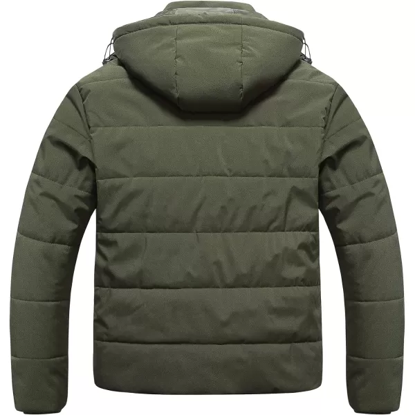 CREATMO US Mens Big and Tall Winter Puffer Jacket Waterproof Bubble Coat Puffy Ski Parka With HoodArmy Green