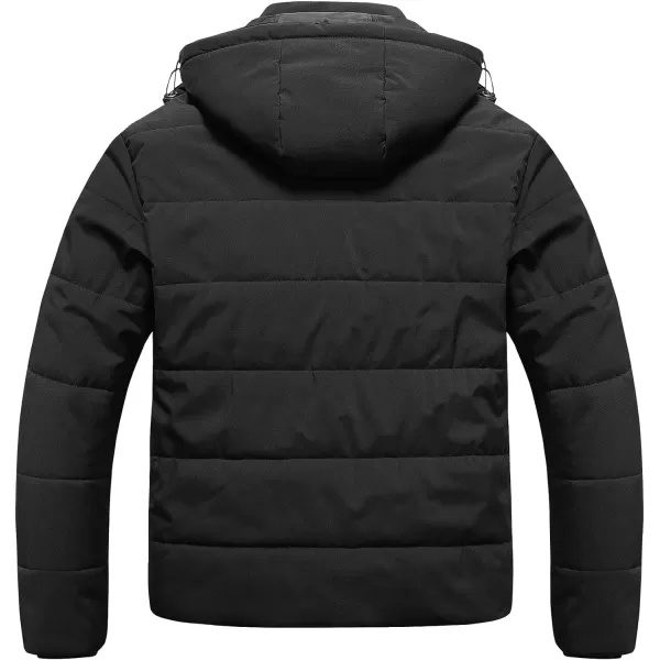 CREATMO US Mens Big and Tall Winter Puffer Jacket Waterproof Bubble Coat Puffy Ski Parka With HoodBlack