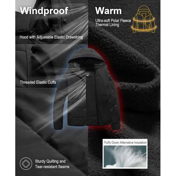 CREATMO US Mens Big and Tall Winter Puffer Jacket Waterproof Bubble Coat Puffy Ski Parka With HoodBlack